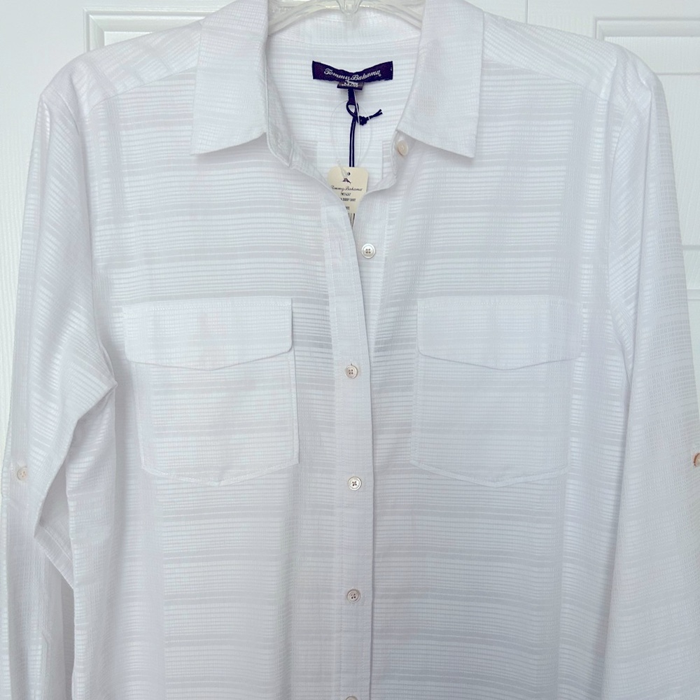 NWT Tommy Bahama Women’s White in White Shirt Size M